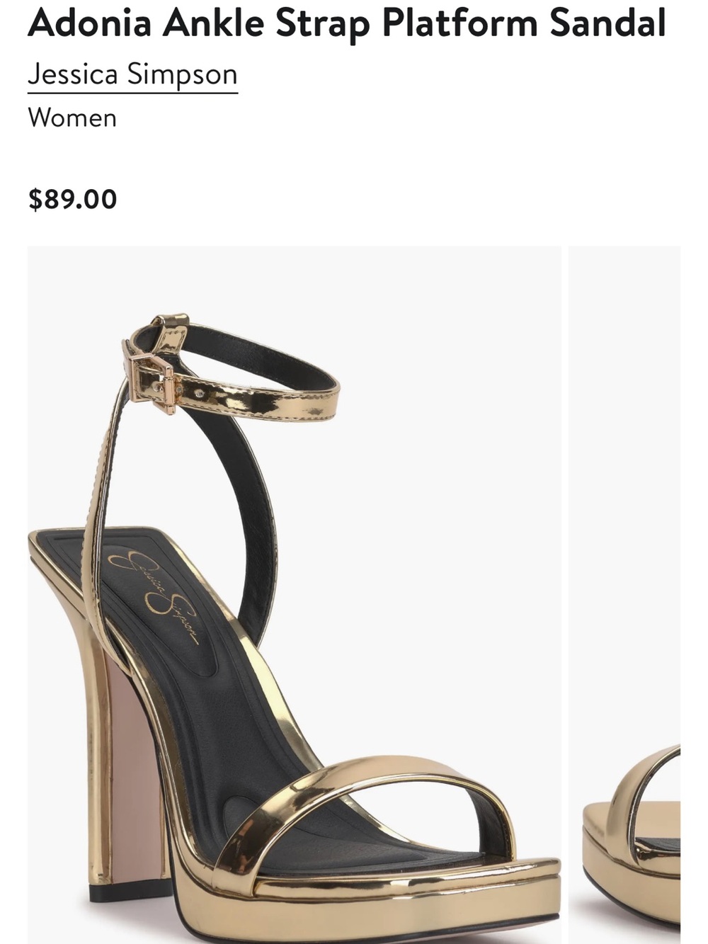 Jessica Simpson Adonia Metallic Gold Ankle-Strap Platform Sandal—Size 7.5